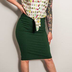 Green Ribbed Pencil Skirt